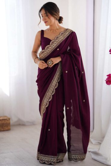 Prerna Purple Vichitra Silk Embellished Ready To Wear Aentic Saree