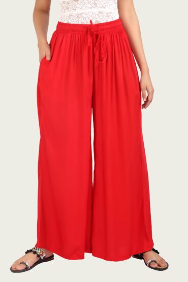 Red Rayon Flared Palazzo
