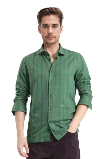 Aentic Men's Roos Green Cotton Checked Print Oversized Fit Full Sleeve Collared Shirt