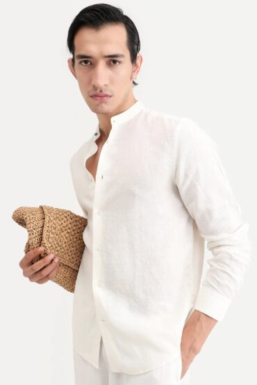 Aentic Men's Cinex 26 Off White 100% Linen Fabric Full Sleeve Regular Fit Shirt