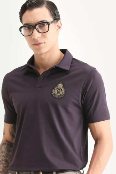 Aentic Men's Bage Flouroscent Purple Cotton Blend Fabric Half Sleeve Spread Collar Regular Fit Plain Polo