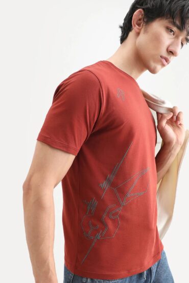 Aentic Men's Vin Rust Cotton Blend Fabric Half Sleeve Crew Neck Regular Fit T-Shirt