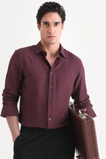 Aentic Men's Volas Dusky Maroon Viscose Blend Fabric Full Sleeve Spread Collar Regular Fit Plain Shirt