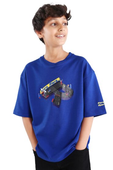Rare Ones Kids Skil Blue Cotton Blend Fabric Pull-On Closure Hd Print Boxy Fit T-Shirt
