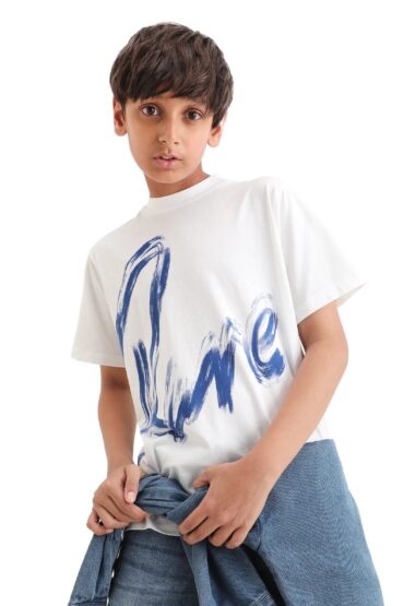 Rare Ones Kids Moro-K White Cotton Blend Fabric Pull-On Closure Pigment Print Regular Fit T-Shirt