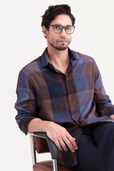 Aentic Men's Calum-S26 Pastel Multi Linen Blend Full Sleeve Spread Collar Regular Fit Checked Shirt