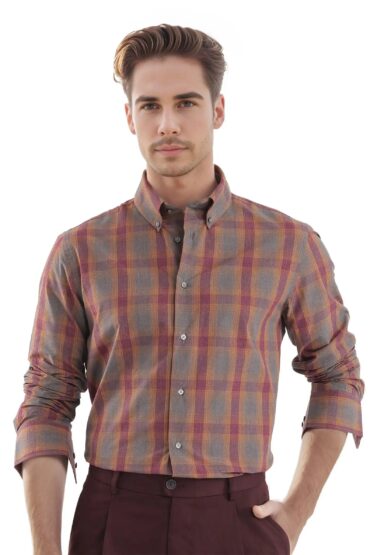 Aentic Men's Rudo Dark Grey Cotton Checked Print Regular Fit Full Sleeve Collared Shirt