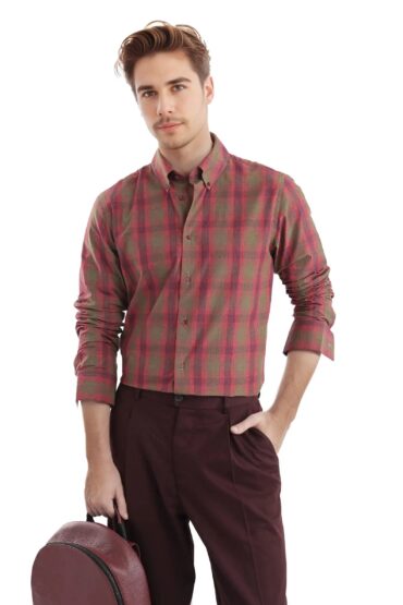 Aentic Men's Rudo Red Cotton Checked Print Regular Fit Full Sleeve Collared Shirt