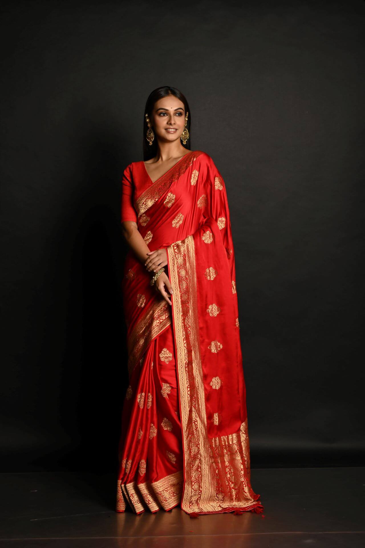 Red and Gold Pure Satin Silk Banarasi Saree with Real Zari Work ? Handwoven Luxury