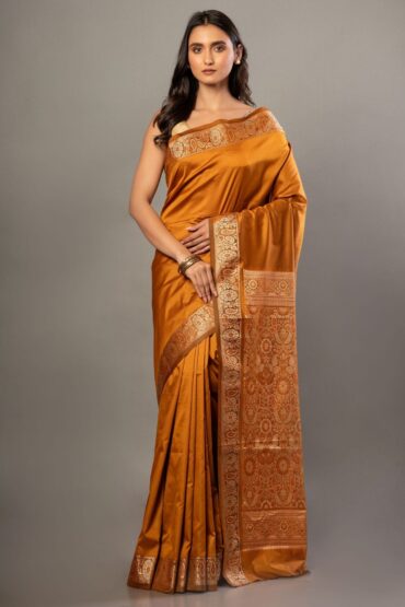 Rust Orange Silk Saree With Thread Woven Border and Pallu