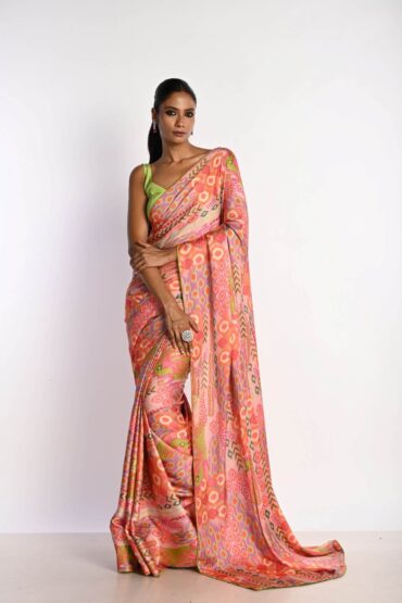 Multicolor Printed Satin Silk Saree