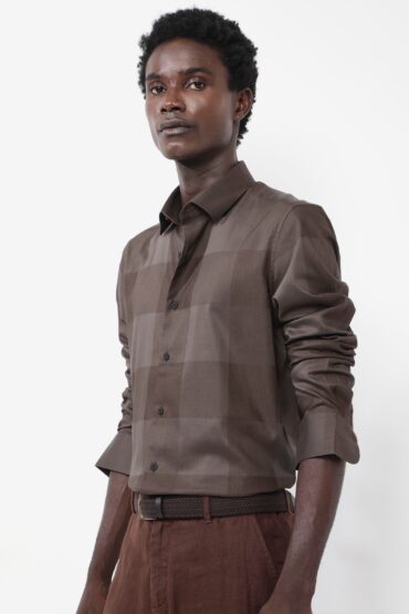 Aentic Men's Santhe Olive Cotton Checked Print Regular Fit Full Sleeve Collared Shirt