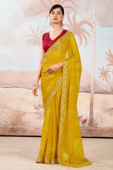 Samera Mustard Chiffon Embellished Ready to Wear Saree