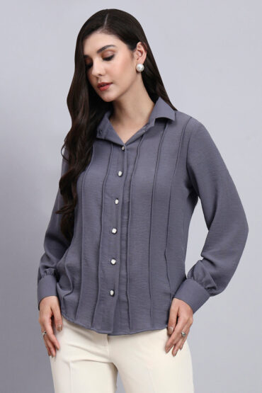 Women Grey Shirt with Vertical Seam Detailing