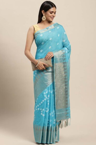 Brielle Blue Silk Blend Bandhani Aentic Saree