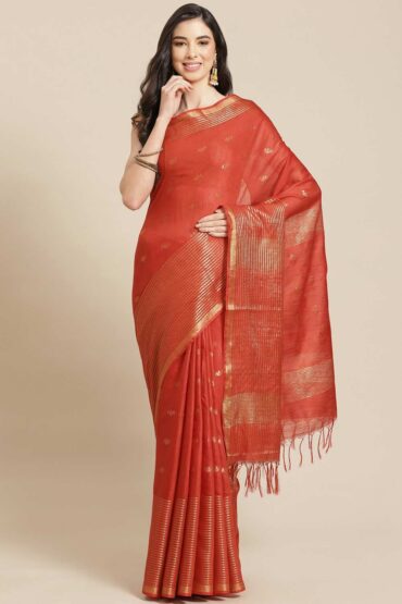 Mansi Red Zari Woven Blended Silk Aentic Saree
