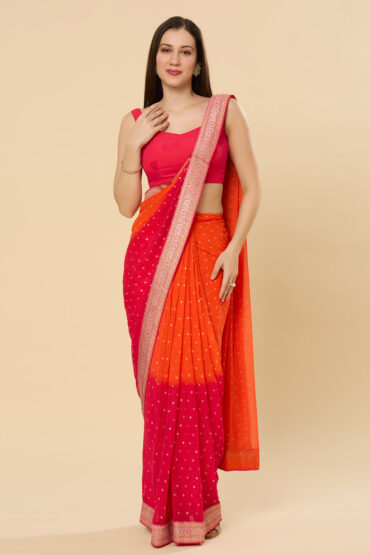 Celia Silk Blend Orange Printed Aentic Saree