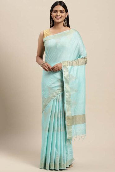 Bina Blue Silk Blend Woven Aentic Saree