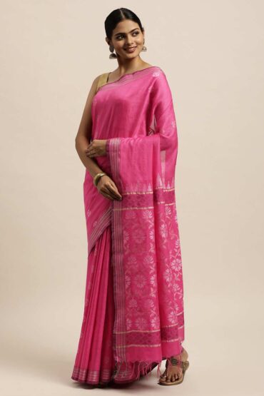 Peppa Pink Zari Woven Blended Silk Aentic Saree
