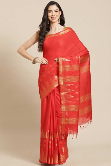 Mirabelle Red Zari Woven Blended Silk Aentic Saree