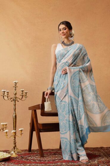 Eva Beige Mul Cotton Paisley Digital Printed Ready to Wear Aentic Saree