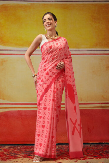 Eva Pink Mul Cotton Abstract Digital Printed Aentic Saree