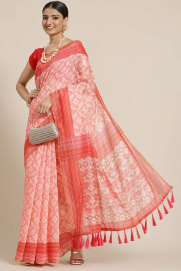 Trina Pink Cotton Block Printed Aentic Saree