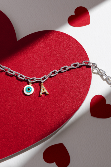Interlinked Personalised Diamond Studded Single Letter Bracelet with Evil Eye