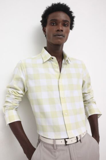 Aentic Men's Tinker Light Green Cotton Checked Print Regular Fit Full Sleeve Collared Shirt