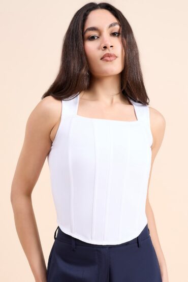 Women Solid Square Neck Corset Crop Top