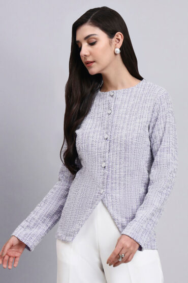 Women Elegant Lavender Warm Tweed Stretchable Top