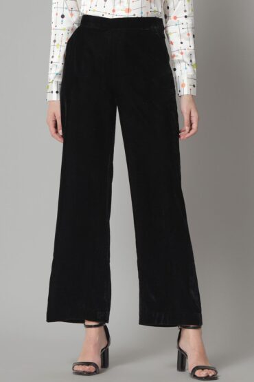 Women Tailored Relaxed Fit Mid Rise Flat Front Parallel Trousers