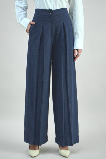 Women Blue High-Rise Pleated Trousers