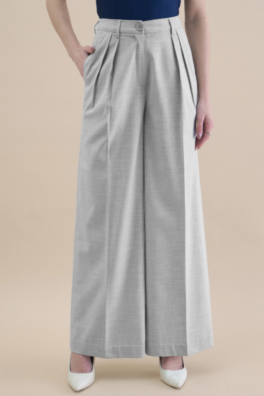 Women Grey Textured High-Rise Pleated Trousers