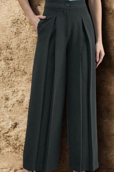 Women Dark Grey Loose Fit High-Rise Pleated Trousers