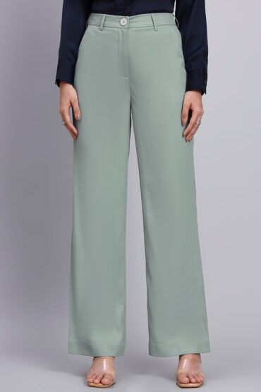 Women Sage Green Stretch Mid-Rise Trousers