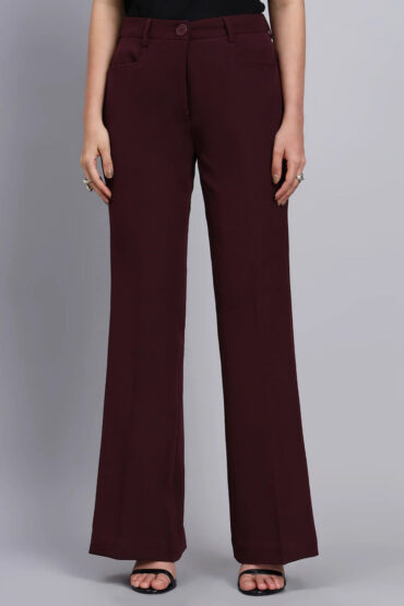 Women Burgundy High-Rise Fit & Flared Trouser