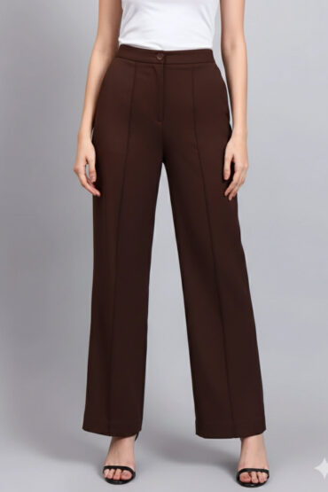 Women Brown Stretch Straight Fit Trouser