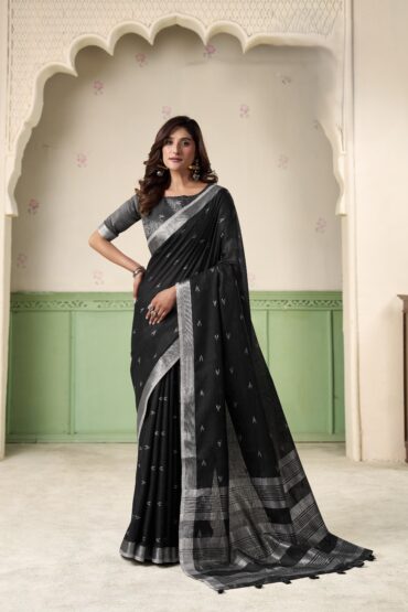 Silk Saree with a Touch of Silver Border