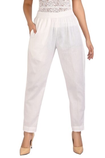 White Solid Cotton Pant