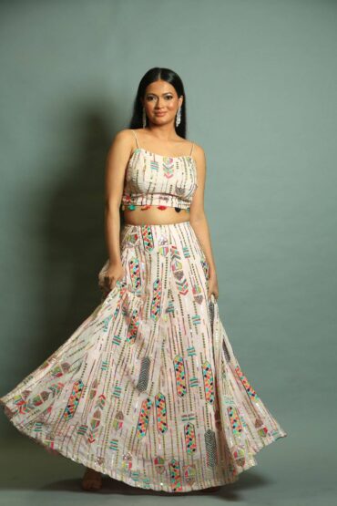 White Georgette Sequin Embroidered Lehenga