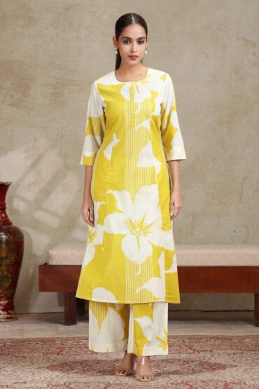 Yellow Floral Printed A-Line Co-ord Set