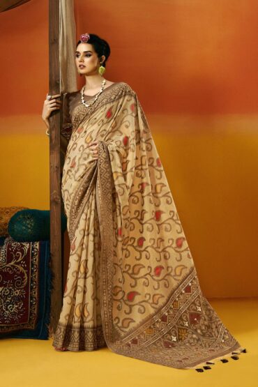 Gina Jamdani  Cream Cotton Printed Ready to Wear Aentic Saree