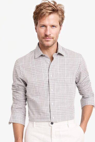 Aentic Men's Bisk Grey Cotton Checked Print Regular Fit Full Sleeve Collared Shirt