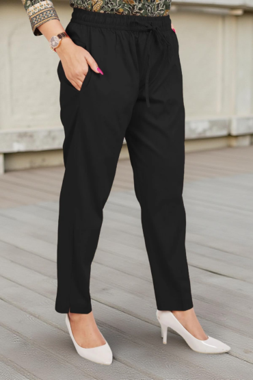 Black Cotton Lycra Pant