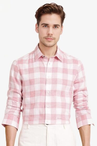 Aentic Men's Denmark Light Pink Cotton Blend Checked Print Regular Fit Full Sleeve Collared Shirt