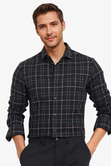 Aentic Men's Droline Black Cotton Checked Print Regular Fit Full Sleeve Collared Shirt