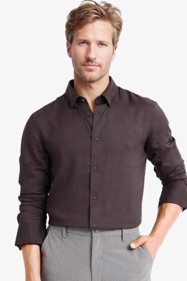 Aentic Men's Dub Grey Cotton Plain Regular Fit Full Sleeve Collared Shirt