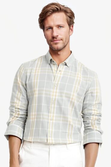 Aentic Men's Muz Light Grey Cotton Checked Print Regular Fit Full Sleeve Collared Shirt