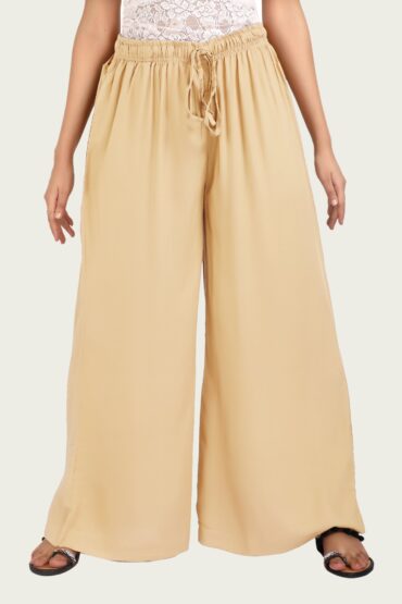 Beige Rayon Flared Palazzo